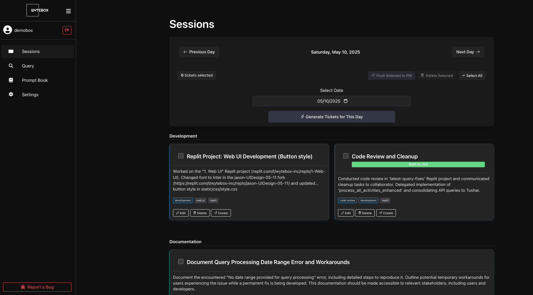 Wytebox Sessions Interface